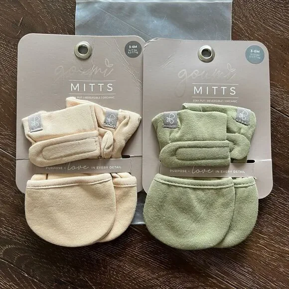 NWT Goumi Kids Baby Mitts Set Artichoke & Soybean SZ 3-6mo Green Beige Bamboo