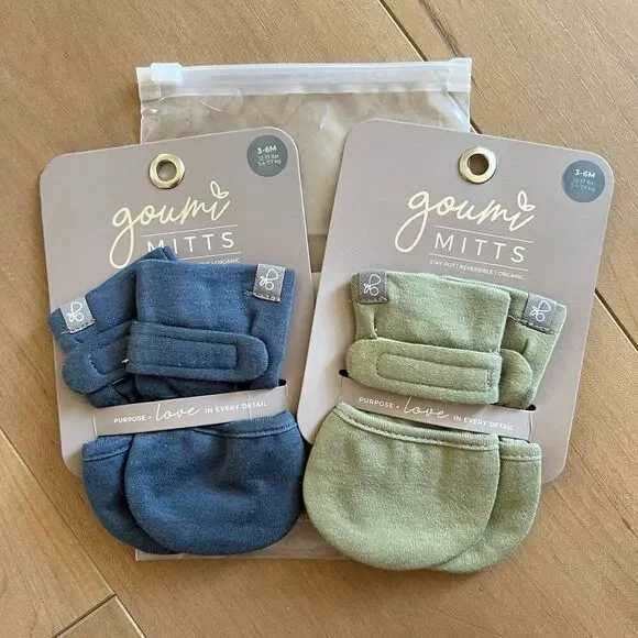 NWT Goumi Kids Baby Mitts Set Midnight & Artichoke SZ 3-6 mo Blue Green Bamboo