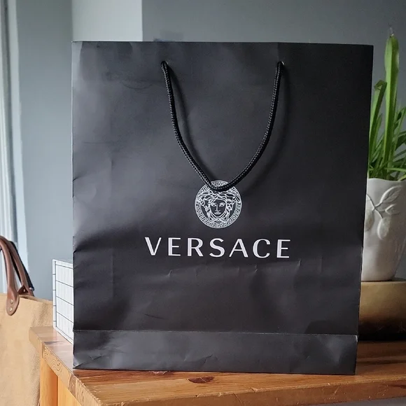 Black VERSACE Logo Tote Shopping Bag