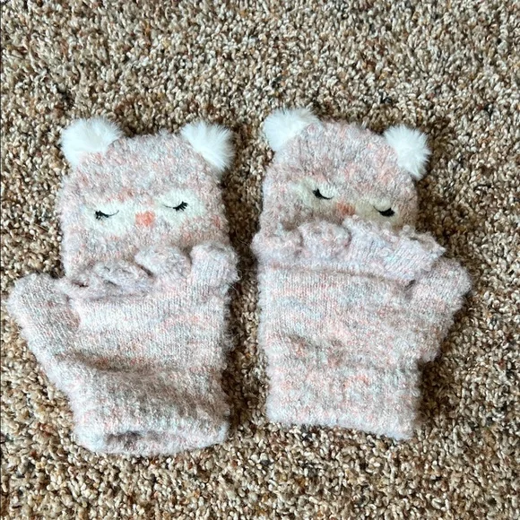 Source Unknown Cozy Pink Owl Mittens Toddler Girl for Age 3-4