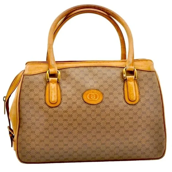 GUCCI Micro GG Vintage PVC Leather Shoulder Hand Tote Bag Brown​​​