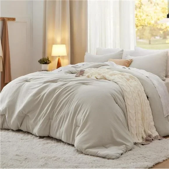 Bedsure King Size Comforter Set, Beige Soft Prewashed Bedding for All Seasons