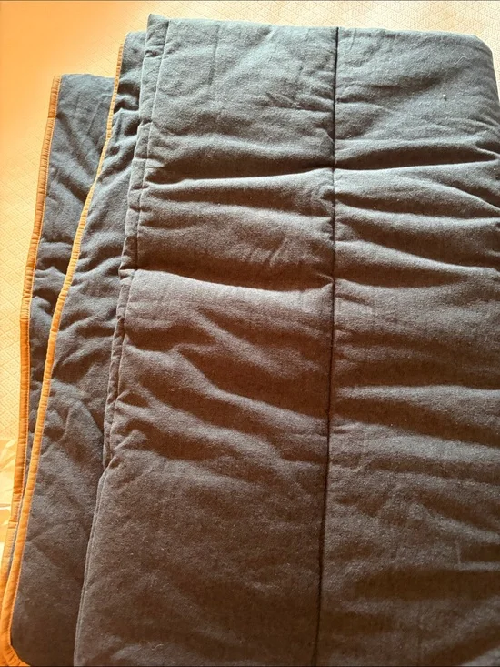 Reversible Quilted Blanket - Navy with Tan Trim