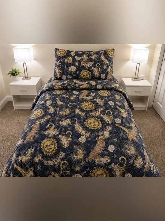 Y2K Vintage 90s Celestial Sun & Moon Navy Comforter Set