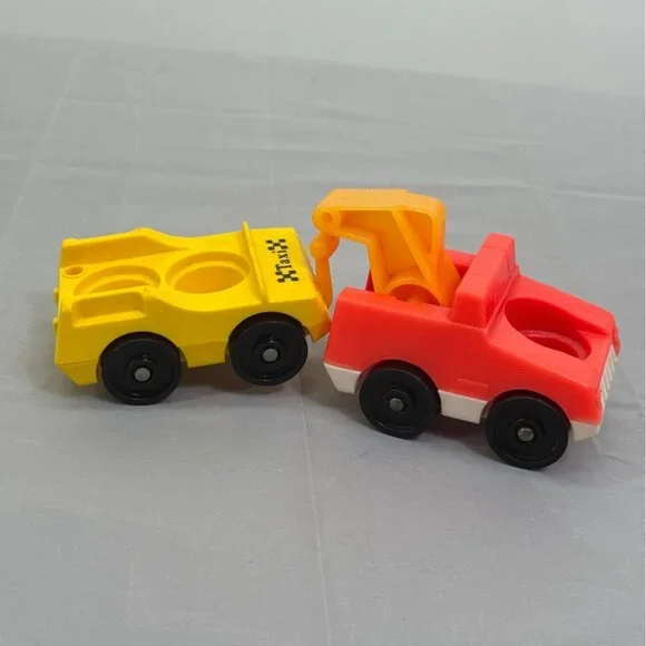 Vintage Fisher Price Little People Vehicles Yellow Taxi Red Tow Truck