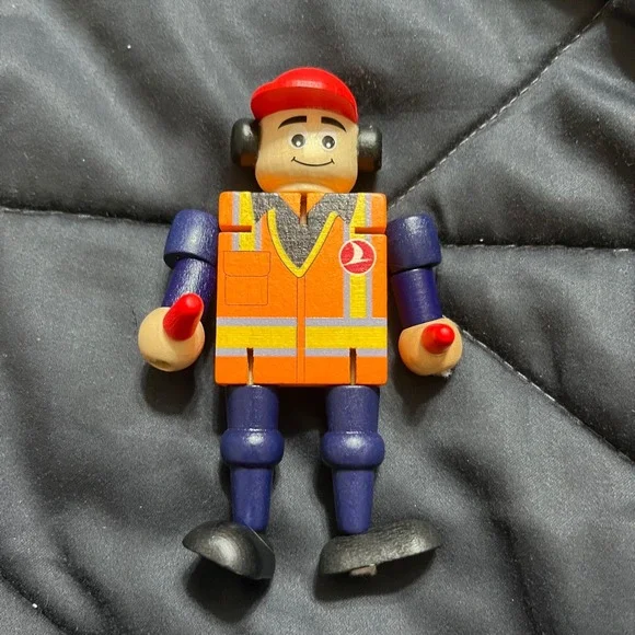 Turkish Airlines Wooden Ground Crew Airport Worker Action Figure Poseable Toy