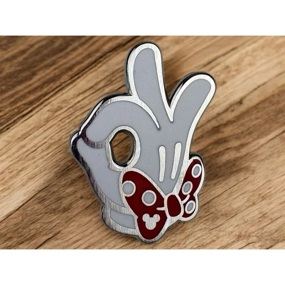 Disney Pin Minnie Mouse OK Sign Right gloved hand Red Bow Polka Dots
