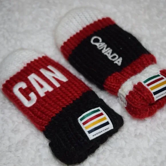 Hudson's Bay Team CANADA OLYMPIC Infant Babies Winter Knit FLEECE LINED MITTENS