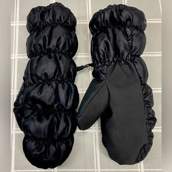 Puffer Mittens Fleece Lined Black Ski Gear Winter Outdoor Play Youth L / XL
