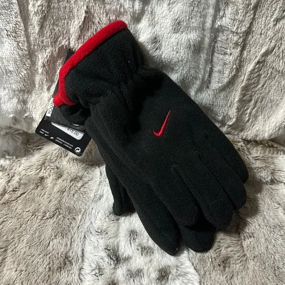 NIKE youth warm black red gloves size 8/20