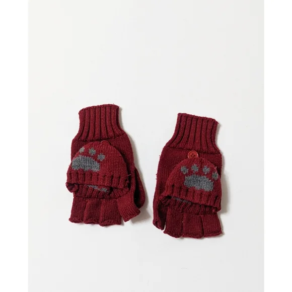 ZARA Knit convertible fingerless mittens Gloves with Bear Paw Print Size L