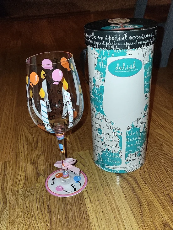 Hand-Painted Birthday Wine Glass in Pink and Orange