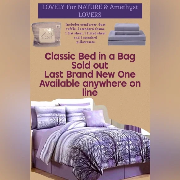 Alcove 8-Piece BED N A BAG Full Sz w/ Tree Design. Purple & Gray. BRAND NEW