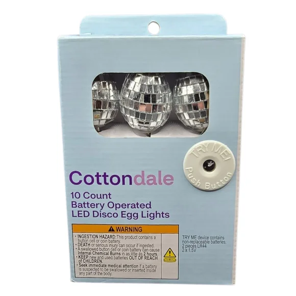 New Cottondale 10-Count Led Disco Egg Lights, Silver, 5.5 Ft Battery Operated