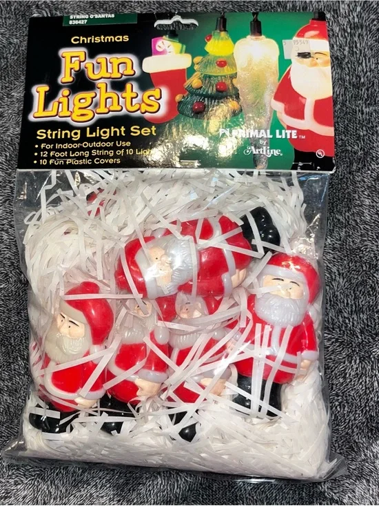 Vintage Santa String Light Set Y2K Blow Mold Christmas Primal Lite by Artline