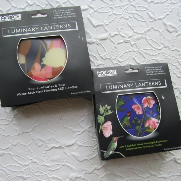 2 Modgy Luminaries Lanterns Floating LED Tealights Reuseable Audubon Hummingbird