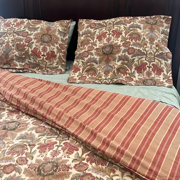 Ralph Lauren 100% COTTON Reversible Floral / Stripe Comforter & Pillow Sham Set