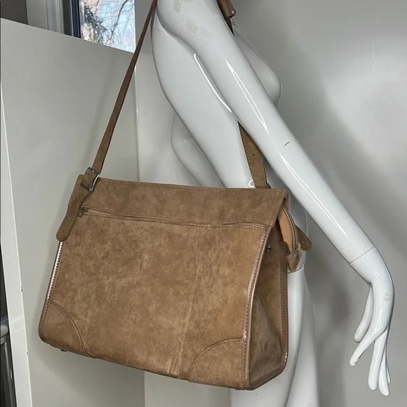 Hartmann Luggage Large Structured Tan Suede Zip Top Shoulder Travel Bag