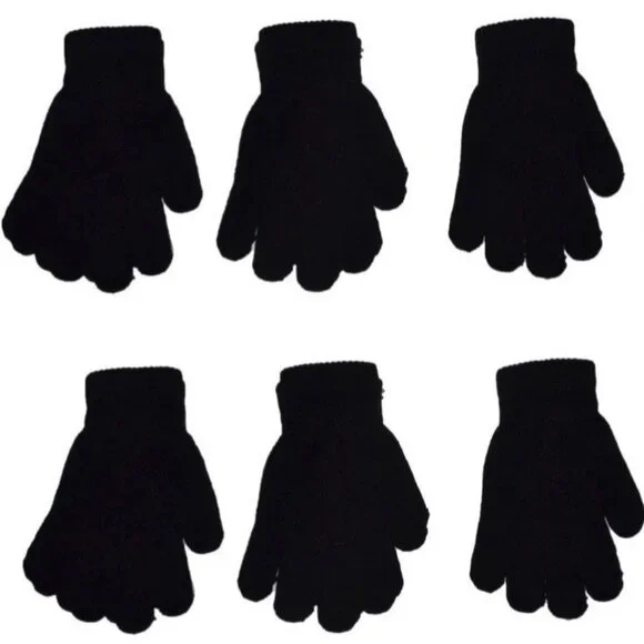 6 Pairs Warm Magic Gloves Winter Stretch Gloves Boys Girls Knit Black Gloves