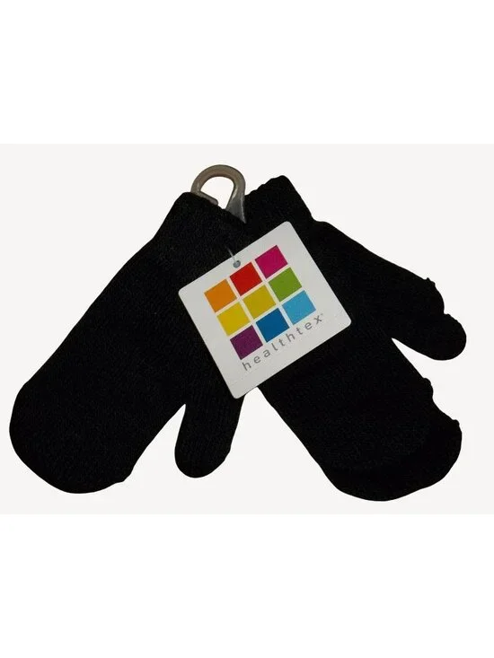 Healthtex Black Childs Infants Toddler Set Winter Gloves Mittens Knit One Size