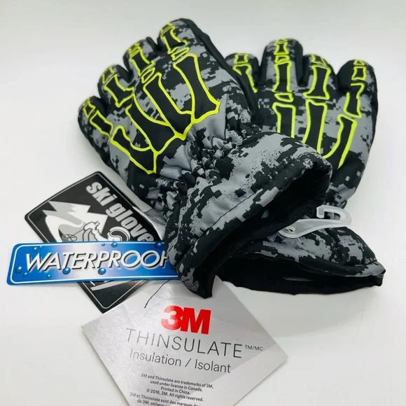 NWT Kids Ski Gloves 3M Thinsulate Waterproof Bone Design Size 4-7