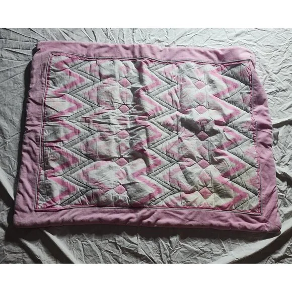 Circo Pink Gray White Zig Zag Diamond Fleece Trim Baby Comforter 30x40