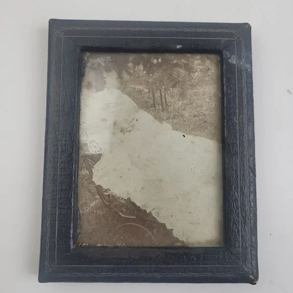 Vintage leather covered frame for 3 1/4