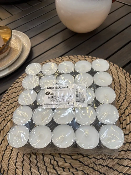 100 piece GLIMMA Unscented tealights 4hr Ikea Sweden for party or emergency new