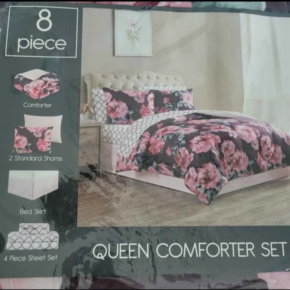 Pink and Black Comforter Set Queen