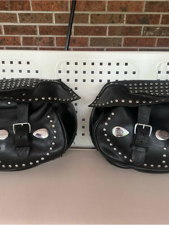 Vintage Harley-Davidson Heritage OEM Beautiful Studded Leather Saddle Bags.