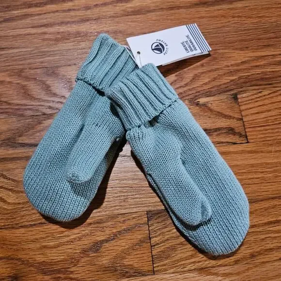 NWT! Petit Bateau Minty Green Organic Cotton Yarn Mittens Size 6-8 Girl or Boy