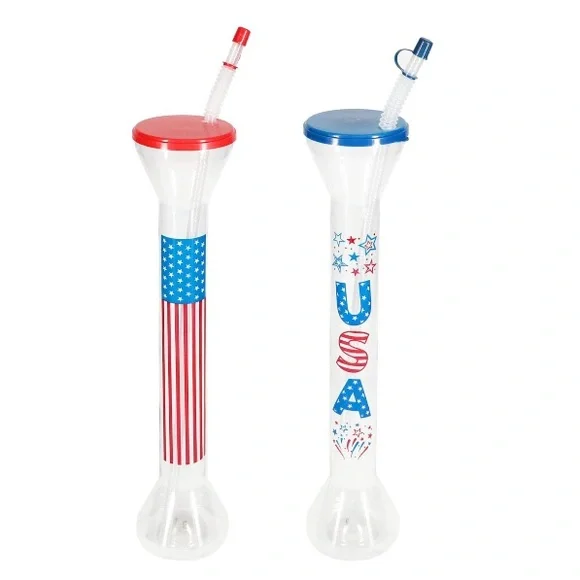 Patriotic 4th of July USA 🇺🇸 Drink LED Light up Tumblers with Straws 2ct NWT