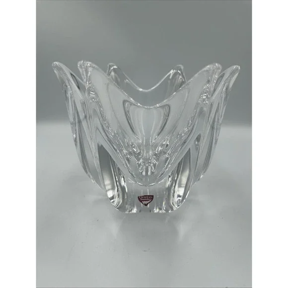 Orrefors Scandinavian Swedish Crystal Signed Belle Bowl/Candy Dish Tulip Vase