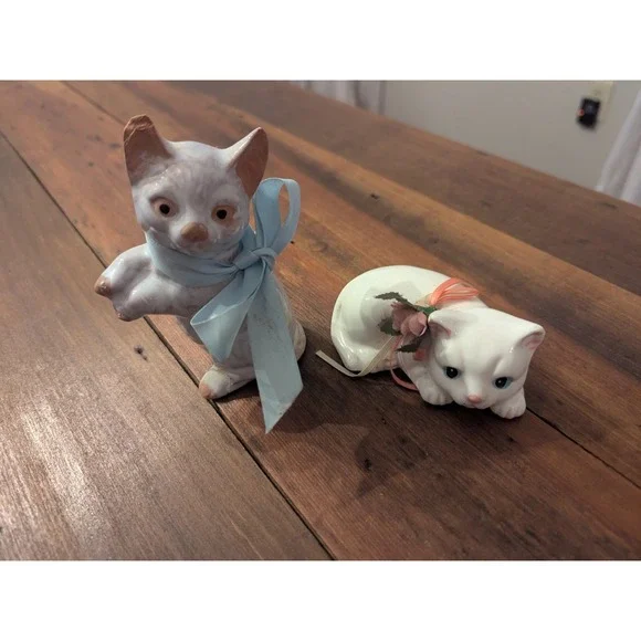 2‎ Vintage Glass & Ceramic Cat Figurines