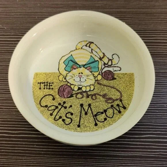 Vintage Single Cat Pet Food Water Dish 'The Cat's Meow/ EUC