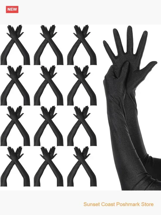 12 Pairs Long Satin Gloves for Women Bride Elbow Opera Costume Dress Stretchy