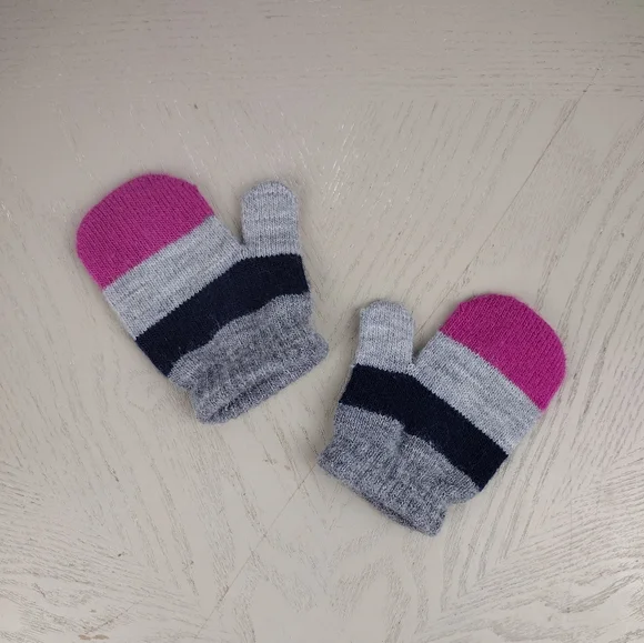 Kids' Pink and Gray Striped Mittens