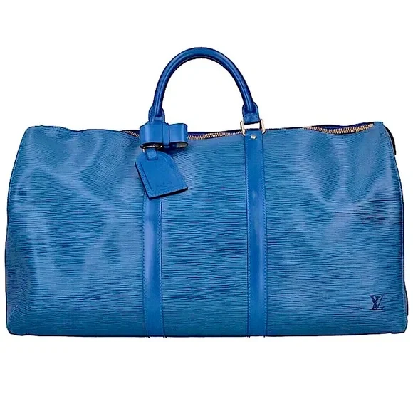 LOUIS VUITTON Toledo Blue Epi Leather LV50 Keepall Boston Travel Duffel Bag