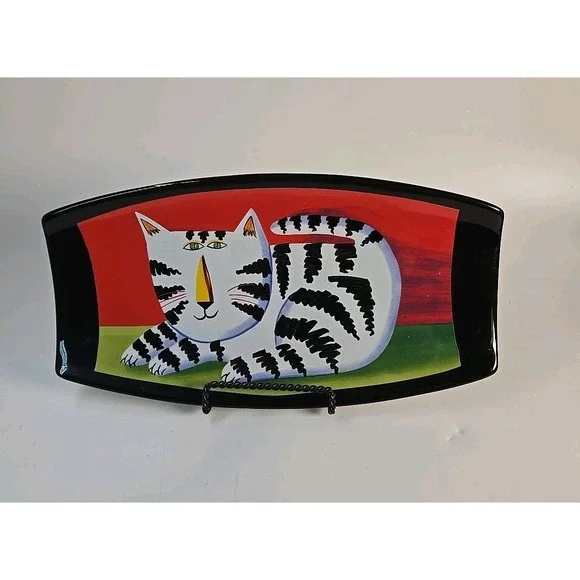 Naylor CAT 2005 Handpainted Ceramic Tray Dish Wall‎ Hang Henriksen Imports Tabby