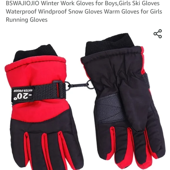 Winter work gloves for Boys red and black up to -20° waterproof, windproof sno