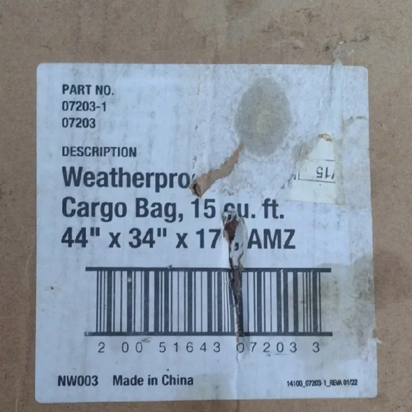 Weatherproof Rooftop 18 Cubic Feet NWT Cargo Bag - Black