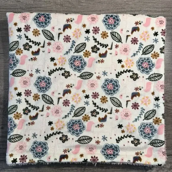 Chick Pea Baby Security Blanket Pink Floral Leaf Flowers Blue Unicorns Lovey