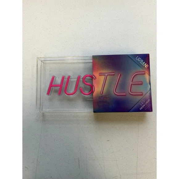 LED Neon Pink Hustle Light-up Sign, Acrylic Box New