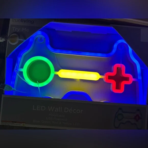 Video Game Controller LED Sign Night Light Gamer Room, USB & Mountable