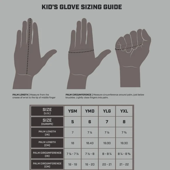 KIDS GLOVE SIZING GUIDE