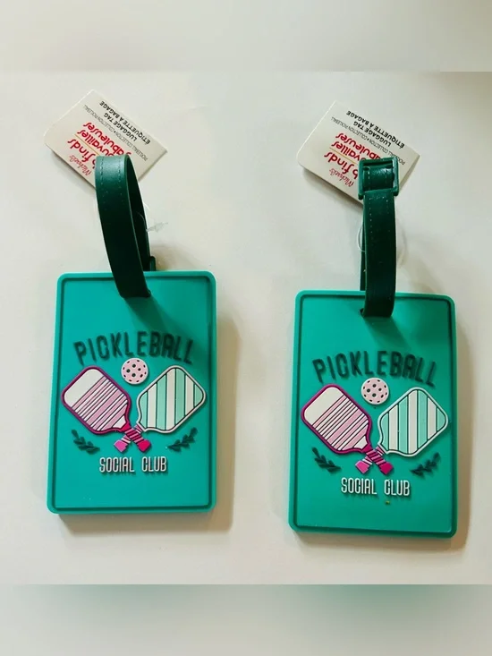 New 2 Pickleball Luggage Tags Green and Pink
