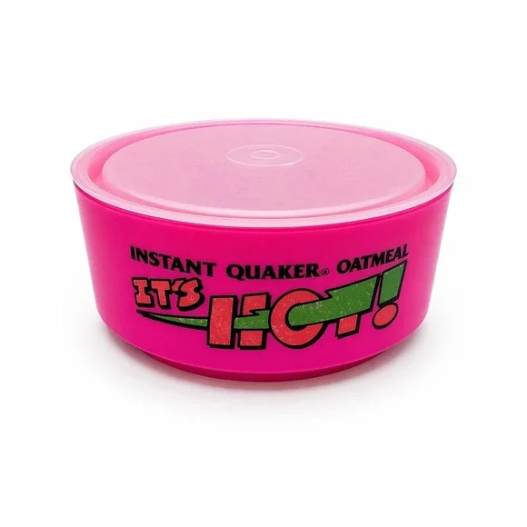 Vintage Instant Quaker Oatmeal It's HOT Pink Plastic Color Bowl 1992 With Lid