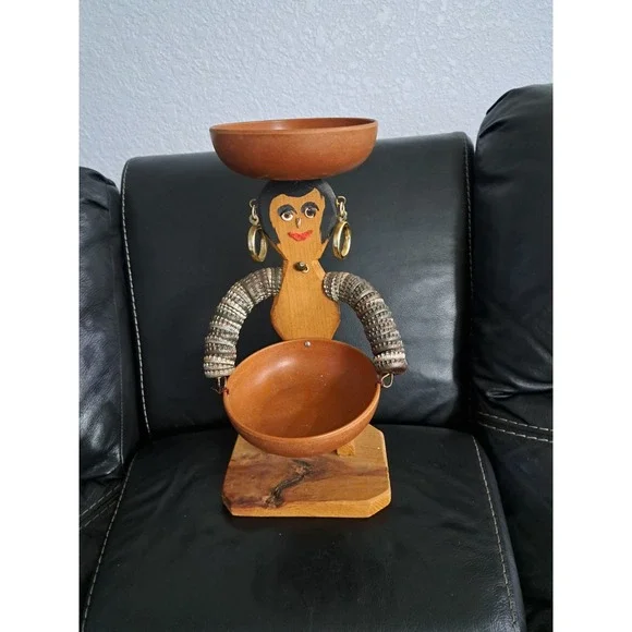 Vintage Bottle Cap Art Man Figure‎ With Two Bowls