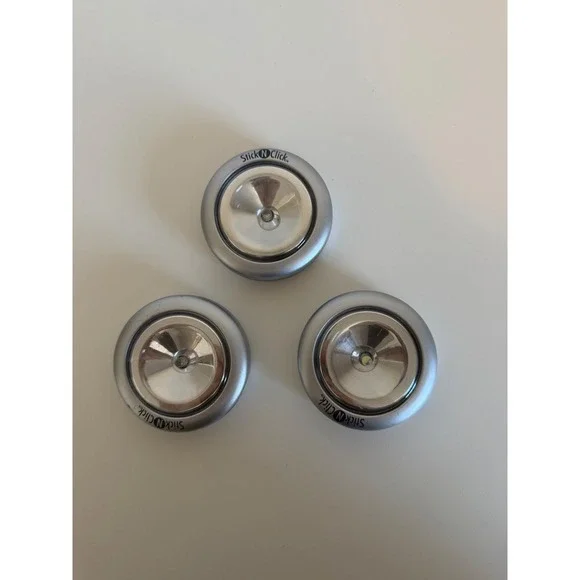 Stick N Click LED Puck Lights Silver Battery Operated Wireless Tap Light 3 Pack