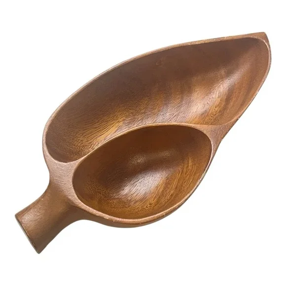 Vintage Philart‎ Monkey Pod Wood Leaf Divided Serving Bowl